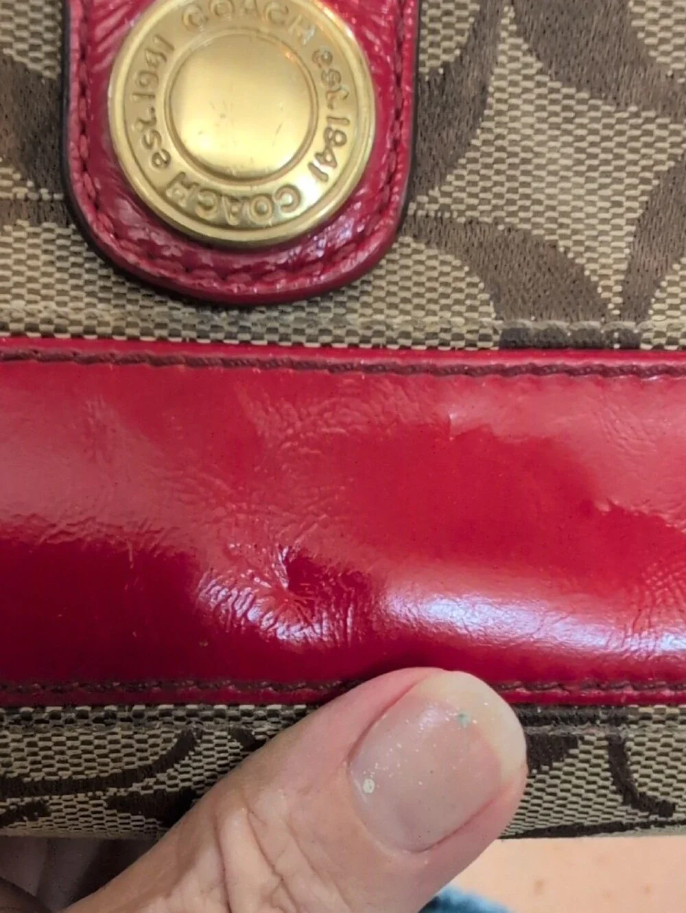 Coach Legacy Signature Monogram Red Stripe Slim Bifold Wallet- Vintage